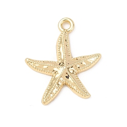 Морская звезда Латунные подвески, стойки покрытие, долговечный, без свинца и без кадмия, реальный 18 k позолоченный, морская звезда, 22x19x4 мм, отверстие : 2 мм