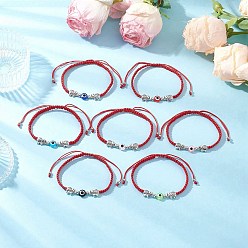 (52) Непрозрачная лаванда Плоские круглые браслеты из бисера от сглаза из смолы, со слоном из сплава и нейлоновой нитью, разноцветные, внутренний диаметр: 2-1/8~3-1/2 дюйм (5.4~9 см)