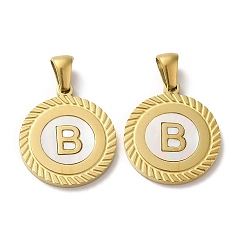Letter B Ионное покрытие (ip) 304 подвески из нержавеющей стали, плоские круглые подвески-ракушки с буквой, золотые, В письме, 20.5x17.5x1.5 мм, отверстие : 2.5x4.5 мм