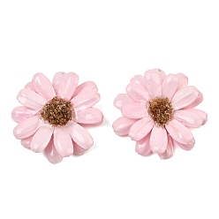 Pink Grandes colgantes de resina epoxi y flores secas, encanto de flor de margarita, rosa, 50x49x10.5 mm, agujero: 1 mm