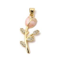 Pink Латунные микропаве прозрачные подвески с фианитом, долговечный, стойки покрытие, без свинца и без кадмия, , с эмалью, розовые, 31x14x4.5 мм, отверстие : 3.5x5 мм