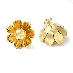 Golden Brass Stud Earrings, 925 Sterling Silver Pin, for Women, Flower, Golden, 23x23mm