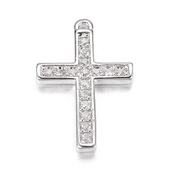 Платина Латунные микро проложить кубического циркония прелести, латинский крест, платина, 15x10x2 мм, отверстие : 1 мм
