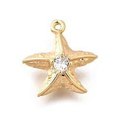 Морская звезда Латунные подвески из прозрачного кубического циркония, без кадмия, без никеля и без свинца, реальный 18 k позолоченный, морская звезда, 15x15x7 мм, отверстие : 1 мм