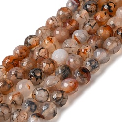 Верблюжий Окрашенные и нагретые нити натуральных агатовых бус с жилами дракона, граненые, круглые, верблюжие, 8 мм, отверстие : 1.2 мм, около 48 шт / нитка, 14.69'' (37.3 см)