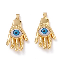 Озёрно--синий Латунные подвески, с кабошонами из смолы , долговечный, рука со сглазом, реальный 18 k позолоченный, Плут синий, 43x23x10 мм, отверстие : 5x3.5 мм