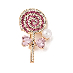 Роза Булавки-лацканы из цинкового сплава со стразами для рюкзака, с пластиковой жемчужины, роза, 44x25.5 мм