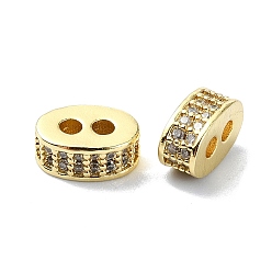 Настоящее золото 18K Покрытие стойки латунь микропаве прозрачные кубические циркониевые бусины, долговечный, без свинца и без кадмия, овальные, реальный 18 k позолоченный, 8x5.4x3.5 мм, отверстие : 1.5 мм
