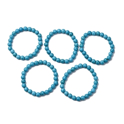 Синтетическая Бирюза Синтетические бирюзовые круглые эластичные браслеты из бисера, внутренний диаметр: 2 дюйм (5.2 см), бусины : 7.5~8 мм