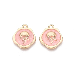 Pink Подвески из эмали и сплава, медузы прелести, золотые, розовые, 19~20x15~17x2~3 мм, отверстие : 1.5~1.8 мм