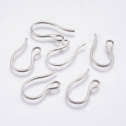 Stainless Steel Color 304 Stainless Steel Earring Hooks, with Horizontal Loop, Stainless Steel Color, 22.5x11.5x1mm, 18 Gauge, Hole: 2x3mm