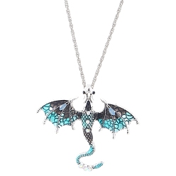 Средний Бирюзовый Ожерелья с подвеской в виде дракона из сплава и эмали, со стразами, железная цепь, старинное серебро и платина, средне бирюзовый, 24.41 дюйм (62 см)
