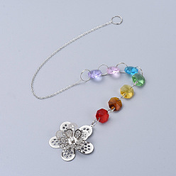 Платина Люстра suncatchers призмы octogon стеклянная чакра подвесной кулон, с кристально горный хрусталь, кулон из цветочного железа и кабельная цепочка, граненые, платина, 418x2 мм