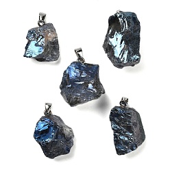 Алиса Синий Подвески из гальванизированного необработанного натурального кварца, подвески-самородки с железной фурнитурой, платина, Алиса Блю, 31~42x18~35x8~33 мм, отверстие : 6.5x4.5 мм