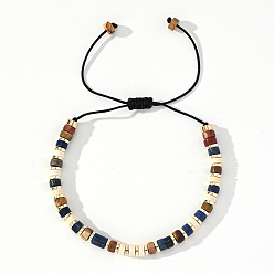 Смешанные камни Этнический стиль натуральные смешанные драгоценные камни столбчатые бусины плетеные браслеты из бисера для мужчин и женщин, с немагнитного гематита, внутренний диаметр: 11 дюйм (28 см)