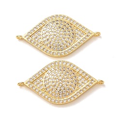 Real 18K Gold Plated Brass Micro Pave Clear Cubic Zirconia Connector Charms, Evil Eye Links, Rack Plating, Long-Lasting Plated, Cadmium Free & Lead Free, Real 18K Gold Plated, 16.5x31.5x3.5mm, Hole: 1.2mm