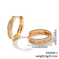 Прозрачный Латунные серьги обруча, с кубического циркония, золотые, прозрачные, 17x3 мм