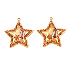 Jacinto 304 Colgantes del rhinestone del acero inoxidable, estrella con dijes rectangulares, revestimiento de iones (ip), real 18 k chapado en oro, jacinto, 23x21x3.5 mm, agujero: 1.4 mm