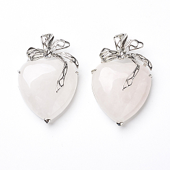 Розовый Кварц Розовый кварц подвески, с латунной фурнитурой платинового цвета, сердце, 46x32x10 мм, отверстие : 3.5x6 мм