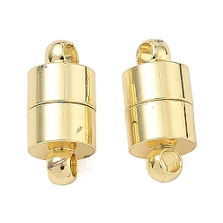 Real 18K Gold Plated Brass Magnetic Clasp with Loop, Column, Rack Plating, Long-Lasting Plated, Lead Free & Cadmium Free, Real 18K Gold Plated, 13x6mm, Hole: 2mm