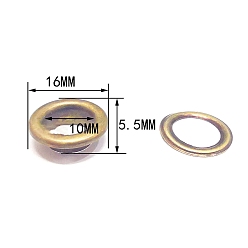 Античная Бронза Латунные втулки, с железной прокладкой, для изготовления пакетов, плоско-круглые, античная бронза, 1.6x0.55 см, отверстие : 10 мм