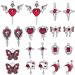 Mixed Shapes 20 шт. 10 подвески в стиле готического сплава с эмалью, античное серебро, разнообразные, 18~39x12.5~37x2~4 мм, отверстие : 1.2~2.8 мм, 2 шт / стиль