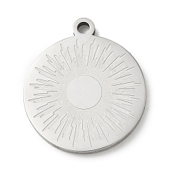 Soleil Pendentifs en acier inoxydable, charmes rondes plates, couleur inox, soleil, 201mm, Trou: 24.5x21.5x2mm