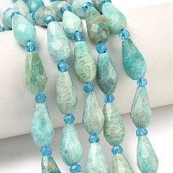 Амазонит Природных амазонит бисер нитей, граненые, слеза, с бисером, 15~17.5x8~8.5 мм, отверстие : 0.8~0.9 мм, около 20~21 шт / нитка, 15.12''~15.91'' (38.4~40.4 см)