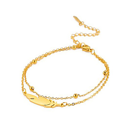 Золотой Перо 201 двухслойные браслеты из нержавеющей стали для женщин, золотые, 8-1/4 дюйм (210 мм)