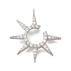 Платина Латунные микро проложить кубического циркония подвески, без кадмия, без никеля и без свинца, звезда, платина, 24x22.5x2.5 мм, отверстие : 0.8 мм
