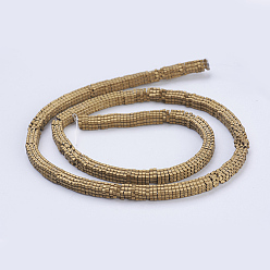 с Золотистым Покрытием Гальванизировать немагнитных синтетический гематит бисер пряди, матовые, квадратный, с золотым покрытием, 4x4x1 мм, отверстие : 1 мм, около 395 шт / нитка, 15.5 дюйм (39.5 см).