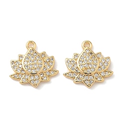 Прозрачный Латунные микро проложить кубического циркония прелести, лотос, без никеля , реальный 18 k позолоченный, прозрачные, 12.5x12.5x2.5 мм, отверстие : 1 мм
