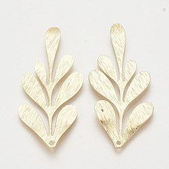 Настоящее золото 18K Латунные большие кулоны, трава, без никеля , реальный 18 k позолоченный, 62x27x1 мм, отверстие : 1 мм