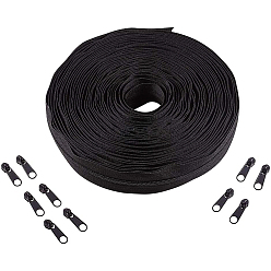 Black Garment Accessories, Zip-fastener Component Sets, #3 Nylon Zipper & Iron Zipper Puller, Black, 1000x2.5x0.2cm, 1stand, Head: 27mm, 20pcs