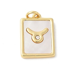 Телец Подвески из латуни с натуральными белыми ракушками, подвески-созвездия с соединительными кольцами, реальный 18 k позолоченный, долговечный, без свинца и без кадмия, стойки покрытие, Телец, 17x12x2 мм, отверстие : 3 мм