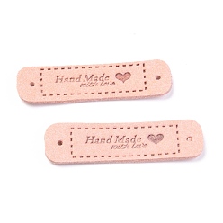 Pink PU Leather Label Tags, Handmade Embossed Tag, with Holes, for DIY Jeans, Bags, Shoes, Hat Accessories, Rectangle with Word Handmade, Pink, 55x15x1.2mm, Hole: 2mm