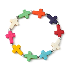Colorful Synthetic Turquoise Cross Beaded Stretch Bracelets, Colorful, Inner Diameter: 2-1/4 inch(5.6cm)