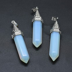 Opalite Opalite Pointed Pendants, with Alloy Findings, Bullet, Platinum, 61x14.5x12.5mm, Hole: 3.5x
7.5mm