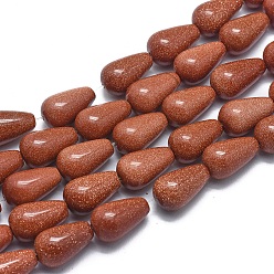 Камень с Пылевым Золотом Синтетические голдстоуновские бисер пряди, слеза, 14x10 мм, отверстие : 1 мм, около 28 шт / нитка, 15.3 дюйм (39 см)