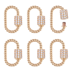 Настоящее золото 18K 6шт. латунные микро-паве прозрачные кубические цирконии винтовые карабины-замки-брелки, без кадмия, без никеля и без свинца, овальные, реальный 18 k позолоченный, 19x11~12.5x2 мм