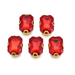 Red Sew on Rhinestone, Transparent Glass Rhinestones, with Iron Prong Settings, Faceted, Rectangle, Red, 14.5x11.5x6mm, Hole: 1mm