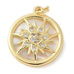 Настоящее золото 18K Латунные микро проложить кубического циркония подвески, плоские круглые с солнцем, с оболочкой, без свинца и без кадмия, долговечный, с целью перехода в кольце, реальный 18 k позолоченный, 19.5x17x3.5 мм