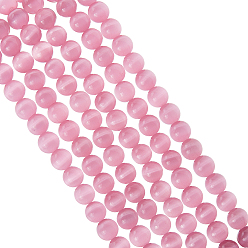 Pink Cuentas de ojo de gato arricraf, rondo, rosa, 7.5~8 mm, agujero: 1 mm, aproximadamente 14~14.5 pulgada / hebra, sobre 48~50 unidades / cadena, 3 hebras / caja