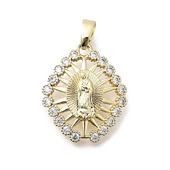 Rhombus Латунные микро проложить кубического циркония подвески, Дева Мария, реальный 18 k позолоченный, ромб, 19x16x2.5 мм, отверстие : 4.5x2 мм