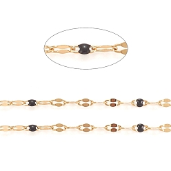 Черный Ручная работа 304 цепочки из нержавеющей стали, кабельные цепи, с эмалью и катушкой, пайки, Плоско-овальные, долговечный, чёрные, 3x1.5x0.1~1 мм, около 32.8 футов (10 м) / рулон