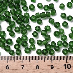 Green Glass Seed Beads, Frosted Colors, Round, Green, 4mm, Hole: 1~1.5mm, about 4500pcs/pound