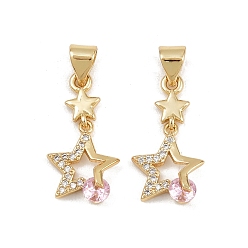 Настоящее золото 16K Латунные микро проложить кубического циркония подвески, звезда, реальный 16 k позолоченный, 19.5x11x4.5 мм, отверстие : 4.5x3.5 мм