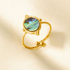 Настоящее золото 18K 304 Открытые кольца-манжеты из нержавеющей стали с натуральными ракушками для женщин, круглые, реальный 18 k позолоченный, 16 мм, внутренний диаметр: 17 мм