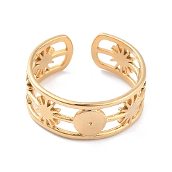 Golden Ion Plating(IP) 304 Stainless Steel Sun Open Cuff Ring for Women, Golden, Inner Diameter: 17.3mm