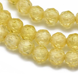 Gold Cubic Zirconia Beads Strands, Faceted, Round, Gold, 3mm, Hole: 0.5mm, about 132pcs/strand, 15 inch(38cm)